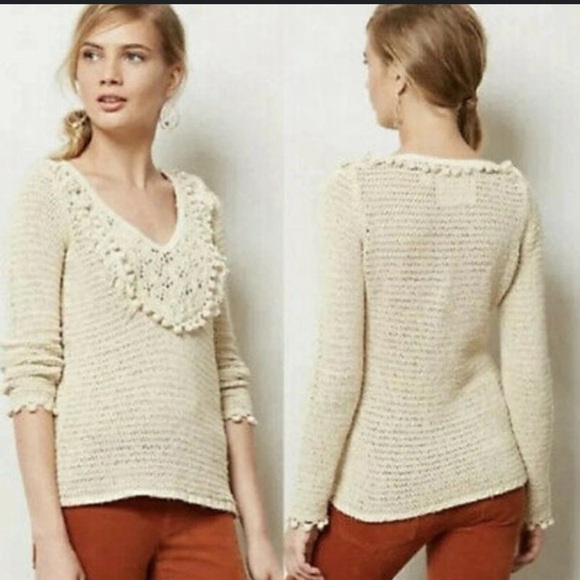 Anthropologie Sweaters - Anthropologie Angel of the North Fidus Sweater Ivory Crochet Size M Hippie Boho